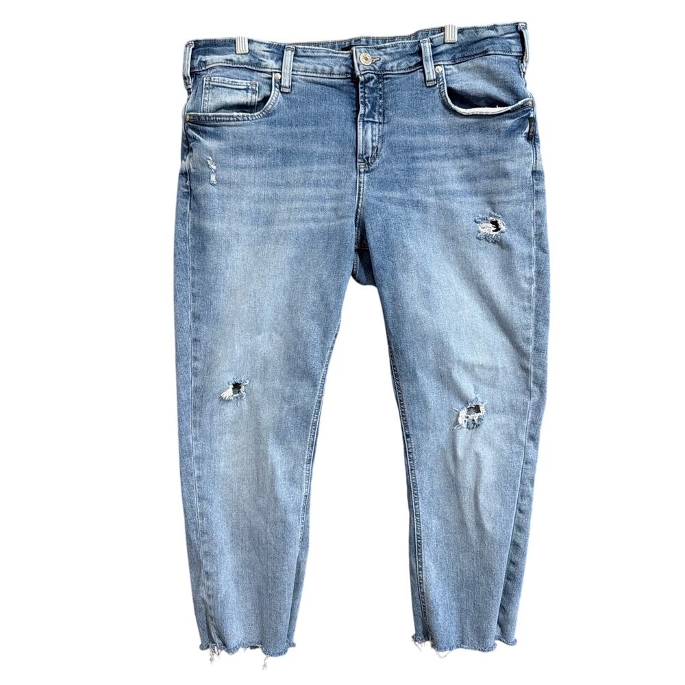 Silver Womens Jeans Blue Elyse Straight Crop Distress Raw Hems Stretch 36x29
